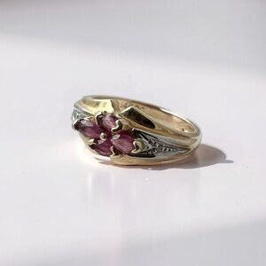 VTG Ruby and or Garnet Diamond Gold Ring 14K Size 4.5